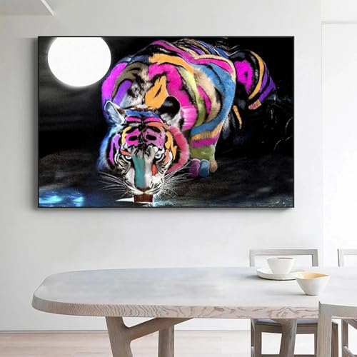 Peinture pop moderne de tigre coloré au clair de lune pour la décoration murale du salon 30x40cm