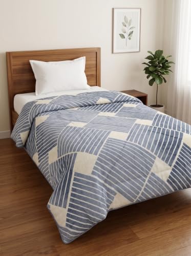 Image of Mafatlal 120 GSM Tulip Reversible Single AC Comforter | Premium Microfiber All Season Blanket Quilt |Lightweight Dohar Duvet for Bedroom & Travel | 154 x 228 cm | Denim Blue