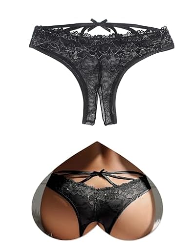 ohmydear Tanga de Encaje Erótica para Mujer Bragas Abiertas de Cintura Baja Ropa Interior Sexy la Entrepierna Abierta Tanga Eróticos Divertida con Correa Cruzada y Lazo | Ya disponible en tu tienda friki favorita! En mundofriki.es!