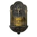 Teamson Home Fleur-de-lis Outdoor Water Fountain–Warm Glow Lighting with Adjustable Flow & Electric Pump, Black & Gold