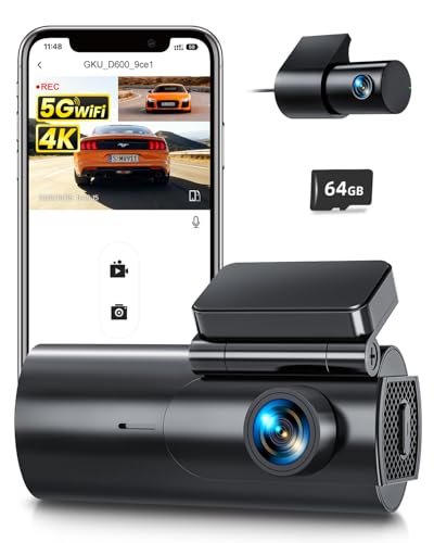 GKU Dashcam Cámara Coche 4K+1080P, 5GHz WiFi Dash CAM Coche con Tarjeta SD de 64GB,Camara Coche...