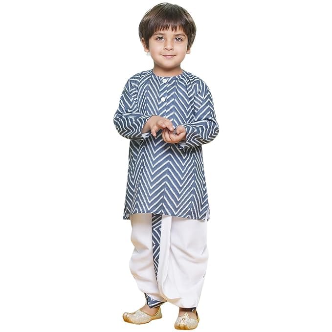 Image of AJ DEZINES Kids Cotton Printed Dhoti Kurta Set For Boys | Fashionable Bandhani Print Kurta | Stylish Boys Kurta Set | Perfect For Festivals Wedding & Family Function Wear