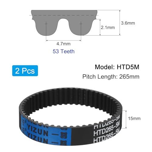 Correa dentada de polea HTD-5M en goma flexible de 265 mm de largo para motor paso 2