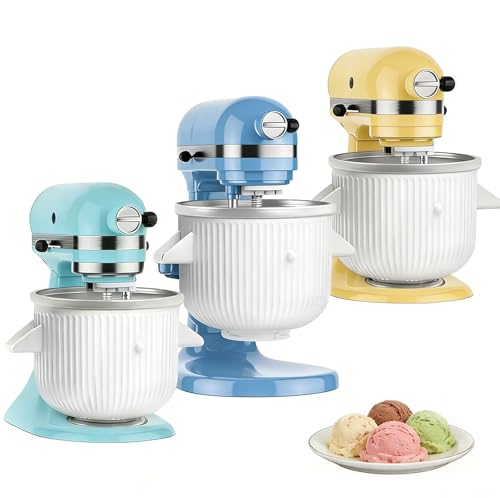 FOKIEE Ice Cream Maker Attachment for KitchenAid 4.5/5QT & 6QT Mixers, Frozen Ice Cream & Sorbet Gelato Maker for KitchenAid, 2 Quart, White, Not Dishwasher Safe