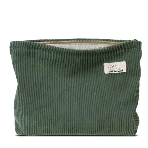 HAPPYHEIDI Corduroy Makeup Bag with Compartment Cosmetic Toiletry Travel Pouch Make Up Accessory Organizer Zipper Closure Canvas Lined
