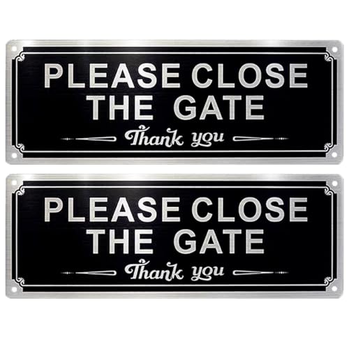 XQIGI Please Close the Gate Sign Metal Aluminum Yard Sign 2 Pack 3.5 x 9.8 Rust Free Weatherproof for Indoor/Outdoors Use