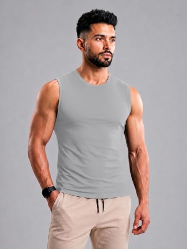 Image of CHKOKKO Gym Sleeveless T Shirt for Men Workout Compression Tanktop Sando Cut Sleeves Tees Gym Vest for Man Athletic Dry Fit for Sports Fitness & Exercise