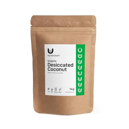 NutriCraft Organic Desiccated Coconut - 1kg 100% Pure Finely Grated High Moisture Content Flavourful for Baking Snacking and Savoury Dishes Organic Vegan-friendly