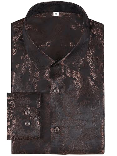 Men’s Silk Paisley Western Dress Shirt, Long Sleeve Button Down Casual Regular Fit Shirt for Party and Wedding4