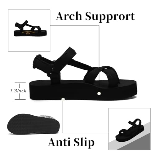Sport Walking Water Sandals for Women with Arch Support & Adjustable Straps Platform Sandals Women Height Increase3