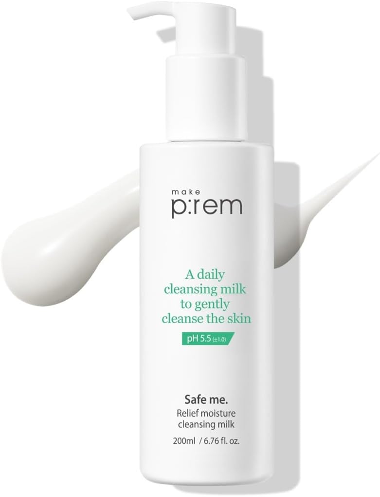 MAKEP:REM Safe me. Relief Moisture Cleansing Milk (6.76 fl.oz./200ml), Sub-Acidic pH 5.5 Mild Gentle Makeup Remover Skin Cleanser, Great for Sensitive Skin, Moisturizing