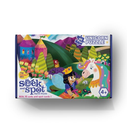 Image of The Curious Bees - Seek & Spot Puzzle & Game - Unicorn Jigsaw Puzzle | 60 Pieces + 10 Seek Cards | Gifts for Boys and Girls Ages 4-8 | BIS Approved | Made in India