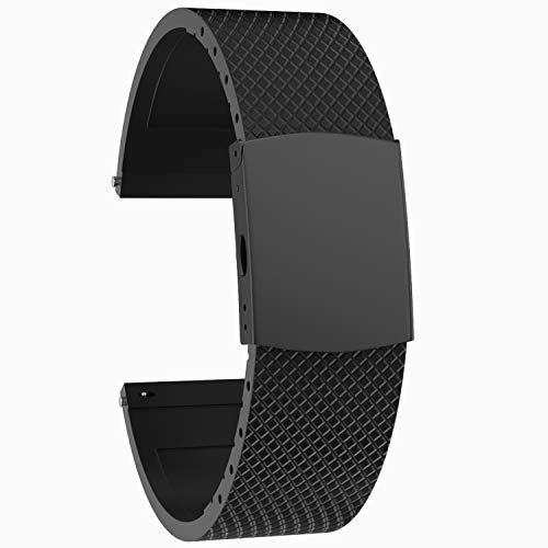 SOUWILA Silicone Watch Strap Replacement Rubber Watch Band 20/22/24mm Watch Bracelet with Stainless Steel Deployment Buckle (22mm, Black- Black)