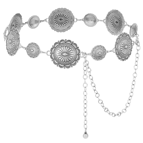 XZQTIVE Silver/Gold Concho Chain Belt for Women - Western Cowgirl Belt for Dresses, Jeans, Country Concert Outfit