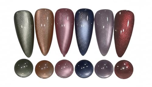 Image of Set of 6 Professional Cat Eye Gel Polish | Magnetic Nail Art Gel Polish | UV /LED Soak-Off | Long-Lasting | Shiny Cat-Eye Effect (10 ML)