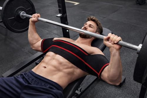 Image of Leosportz Bench Press Resistance Band - Benchpress Sling Shot Band for Powerlifting | Weight Lifting Bench Press Band for Men Women Elbow Fitness (Black-red)