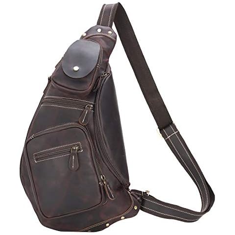 Texbo Genuine Cowhide Leather Cross Body Sling Bag Backpack Bag with YKK Zippers Cover