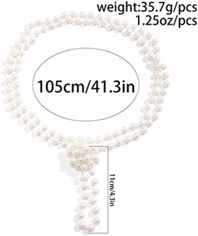 Jumwrit Vintage Layered Pearl Choker Necklace Dainty Chunky Chain Multi Strands Knot Pearl Beaded Necklace Boho 3 Tier Party Long Pendant Necklace Statement 1920s Flapper Accessories for Women - Image 5