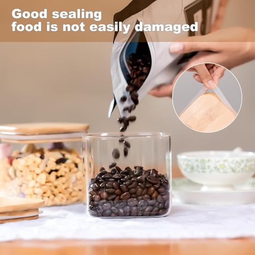 Image of Premium 750ML Glass Food Storage Jars with Airtight Bamboo Lid Set of 2 Storage jar Clear Glass For Serving Tea, Coffee, Flour, Sugar, Candy,Cookie,Spice and More (750 ML, Set of 2)