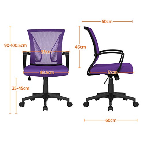 Yaheetech Bürostuhl Ergonomisch mit Netzbespannung Atmungsaktiv, Lila – Ansicht 6