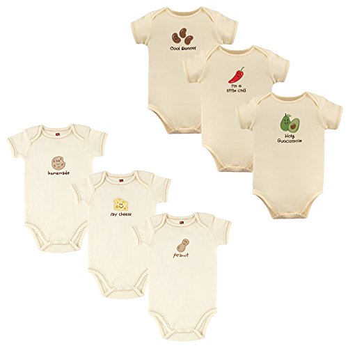 Image of Touched by Nature Unisex Baby Organic Cotton Bodysuits, Peanut Guac 6-Pack, 0-3 Months