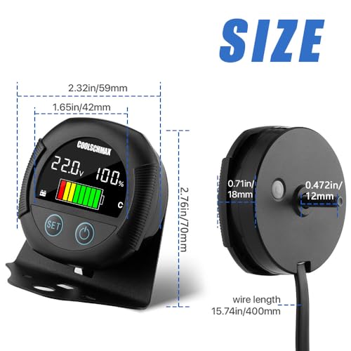 Image of COOLSCHMAX 7V-100V Battery Voltmeter Gauge, IPX7 Waterproof, Voltage Alarm Buzzer for Lithium LiFePO4 Lead-Acid(STD, AGM, GEL, EFB) Batteries in Outdoor Vehicles Golf Cart Yacht Bicycle