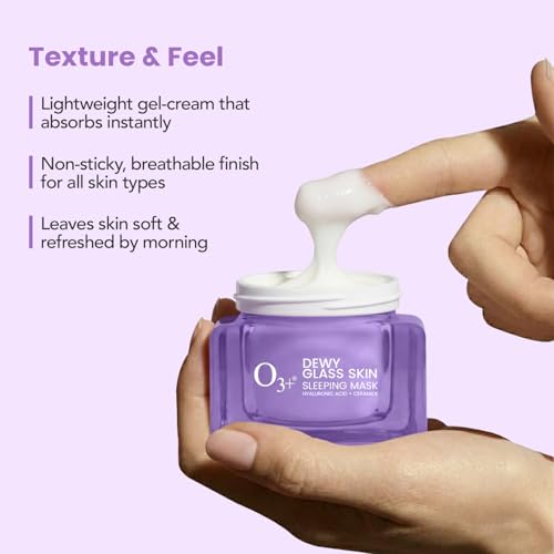 Image of O3+ Dewy Glass Skin Sleeping Mask with 2% Hyaluronic Acid & Ceramides 50gm | Overnight Deep Hydration, Skin Barrier Repair, Radiance Boost, Smooth Texture & Soft Plump Morning Glow | Sleeping face mask