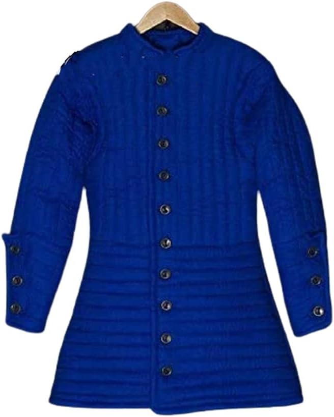 NauticalMart Medieval Gambeson Thick Padded Long Coat Aketon Jacket Armor Costume Cotton Blue Fabrics