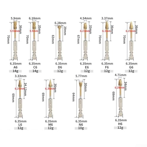Set de 10 fresas de carburo con vástago 1/4 pulg miniatura 5