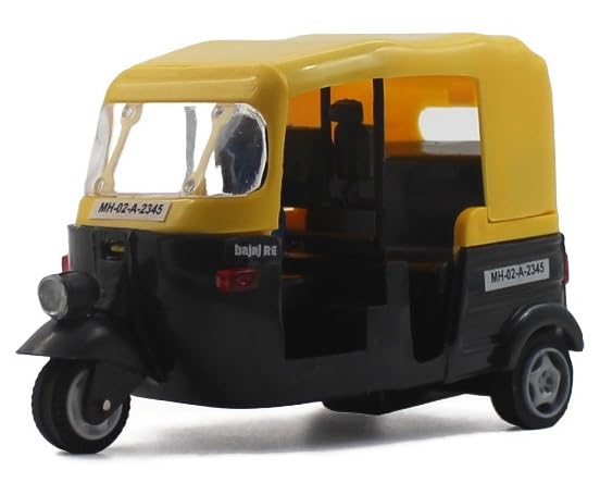 Image of NeoKiddo Pull Back CNG Auto Rickshaw Toy for Kids | 3-Wheeler Autorickshaw Vehicle Toy with Driver | Durable Mini Auto Toy for Boys & Girls (Yellow Black)
