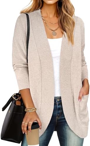 ANRABESS Womens Cardigan Sweaters Open Front Long Sleeve Shawl Neck Dressy Casual 2025 Trendy Fall Winter Knit Outerwear Coat