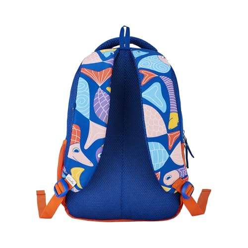 Image of Genie Finley Kids Backpacks, 15 inch Cute, Colourful Bags for Girls, Water Resistant and Lightweight, 3 Compartment with Happy Pouch, 20 Liters, Nylon Twill, Blue