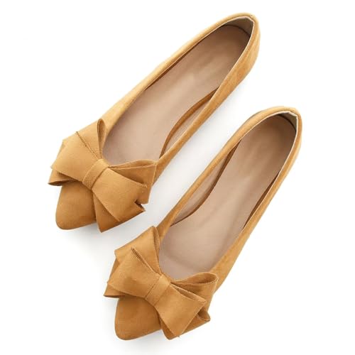 Image of SAILING LU Womens Bowknot Ballet Flats Pointy Toe Suede | Casual Flat Shoes, Dressy Wear to Work, Moccasins, Slip-Ons