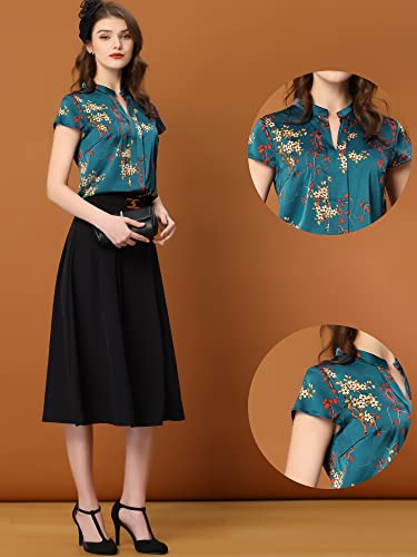 Allegra K Satin Work Blouses for Women's Floral Vintage Cap Sleeve Business Casual Blouse2