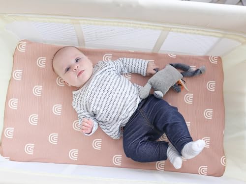 Image of Meracorallo Muslin Pack and Play Fitted Sheet, 100% Cotton, Rainbow
