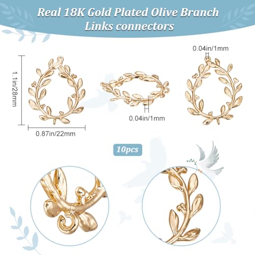 Beebeecraft 10Pcs Olive Branch Charm 18k Gold Plated Oval Circle Frame Leaf Pendant Charm Links Connectors for DIY Jewelry Findings Making Hole 1mm - Image 2