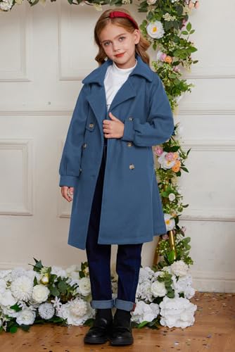 Image of GRACE KARIN Girls Dress Coat Lapel Wool Blend Long Winter Jackets with Pockets Belt 6-16Y