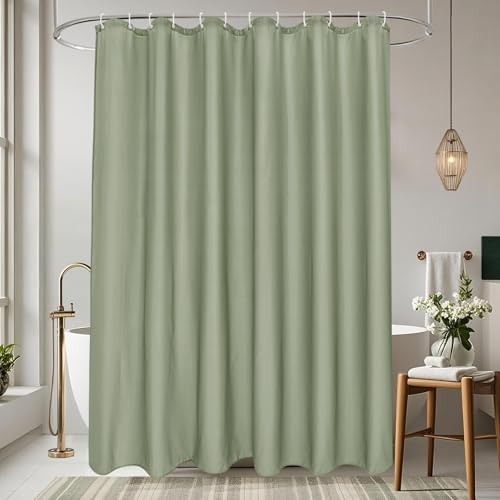 EurCross Duschvorhang 180 x 200 cm Grün Textil Stoff Waschbar Badvorhang, Schnell Trocknend Wasserdicht Antischimmel Duschvorhänge mit 12 Ringen