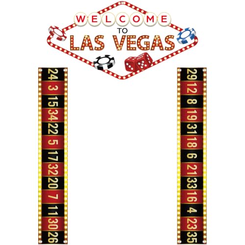 Image of Peryiter 3 Pcs Casino Theme Party Decorations Casino Night Porch Sign Banner Hanging Banner Welcome Porch Sign for Las Vegas Poker Birthday Supplies Photo Background Decor