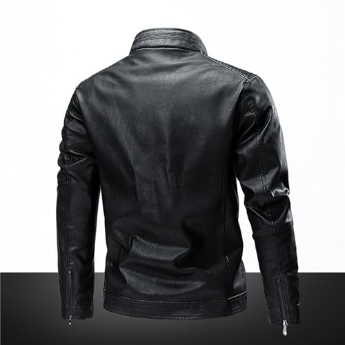 JEShifangjiusu Men'S Stand Collar Bomber Faux Leather Jacket Casual Slim Fit Pu Motorcycle Jacket Lightweight Leather Jacket2