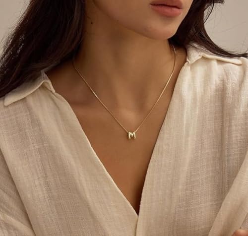 Image of Personalized Bubble Letter Initial Necklace, 14K Gold Plated, Dainty Pendant for Women, Trendy Gold Jewelry