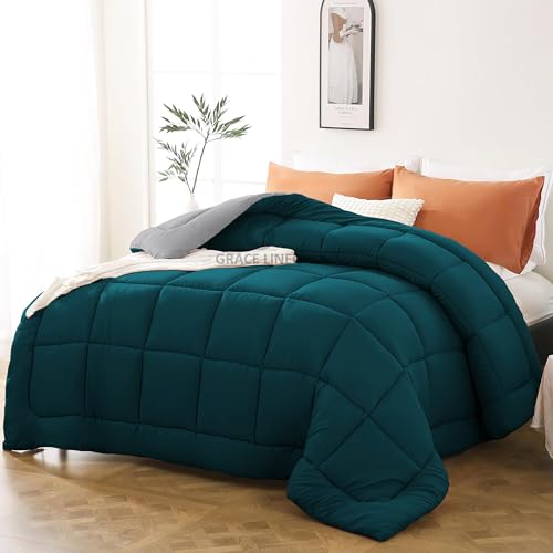 Image of 600 GSM Heavy Winter Comforter King Size 92 inchX106 inch - 600 GSM Winter Blanket Comforter /Rajai /Duvet Microfiber Super Soft Fluffy King Size - Teal /Silver Grey Color