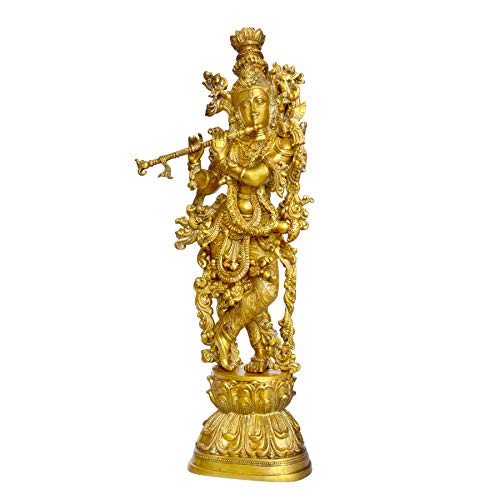 Image of AONA Brass Krishna Big Size Idol Statue Sculpture Height 29 inches, Religious