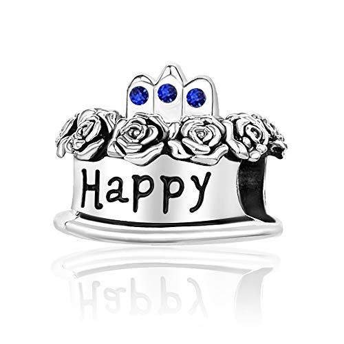 Image of Birthstones Happy Birthday Cake Charms Compatible with Pandora Charms Moments Bracelets Candle Crown Celebration Beads