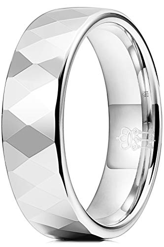 THREE KEYS JEWELRY Men Wedding Bands 6mm Silver Tungsten Carbide Ring with Jewels Polished Multi-Faceted Infinity Unique for Him Size 12.5