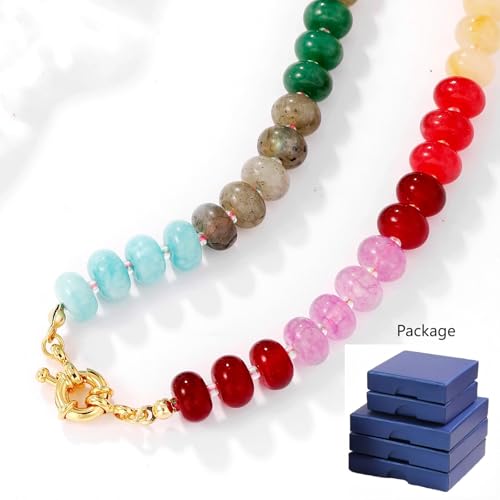Bead Gemstone Choker Necklace for Women,Colorful Natural Stone Beaded Statement Boho Beach Necklace Jewelry for Women, Rainbow Stone Charm Trendy Necklaces4