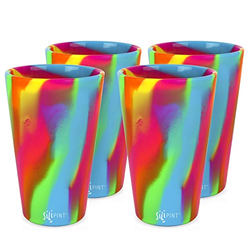 Silipint Silicone Pint Glass Set, Patented, Shatter-proof, Unbreakable Silicone Cup Drinkware (4-Pack, Hippie-Hop)