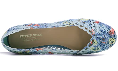 Image of FEVERSOLE Women's Comfort Breathable Knit Crochet Shoes Lace Ballet Flats