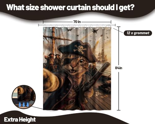 Image of Funny Cat Shower Curtain, Extra Long 70x84 in, Cool Kids