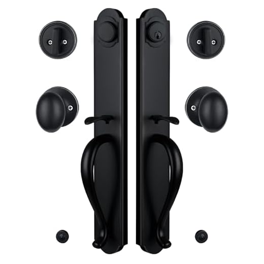 HISAFE Matte Black Double Front Door Handleset in Camelot Trim, Heavy Duty Keyed &Dummy Exterior Door Lock Set with Deadbolt and Lever, Right & Left Handed, 17.52'' Length, X-2018DB-SET